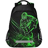 LFICRTAN Green Hockey Player Backpack for Boys Girls Kids Elementary Bookbag School Bag Students Daypack Travel Rucksack