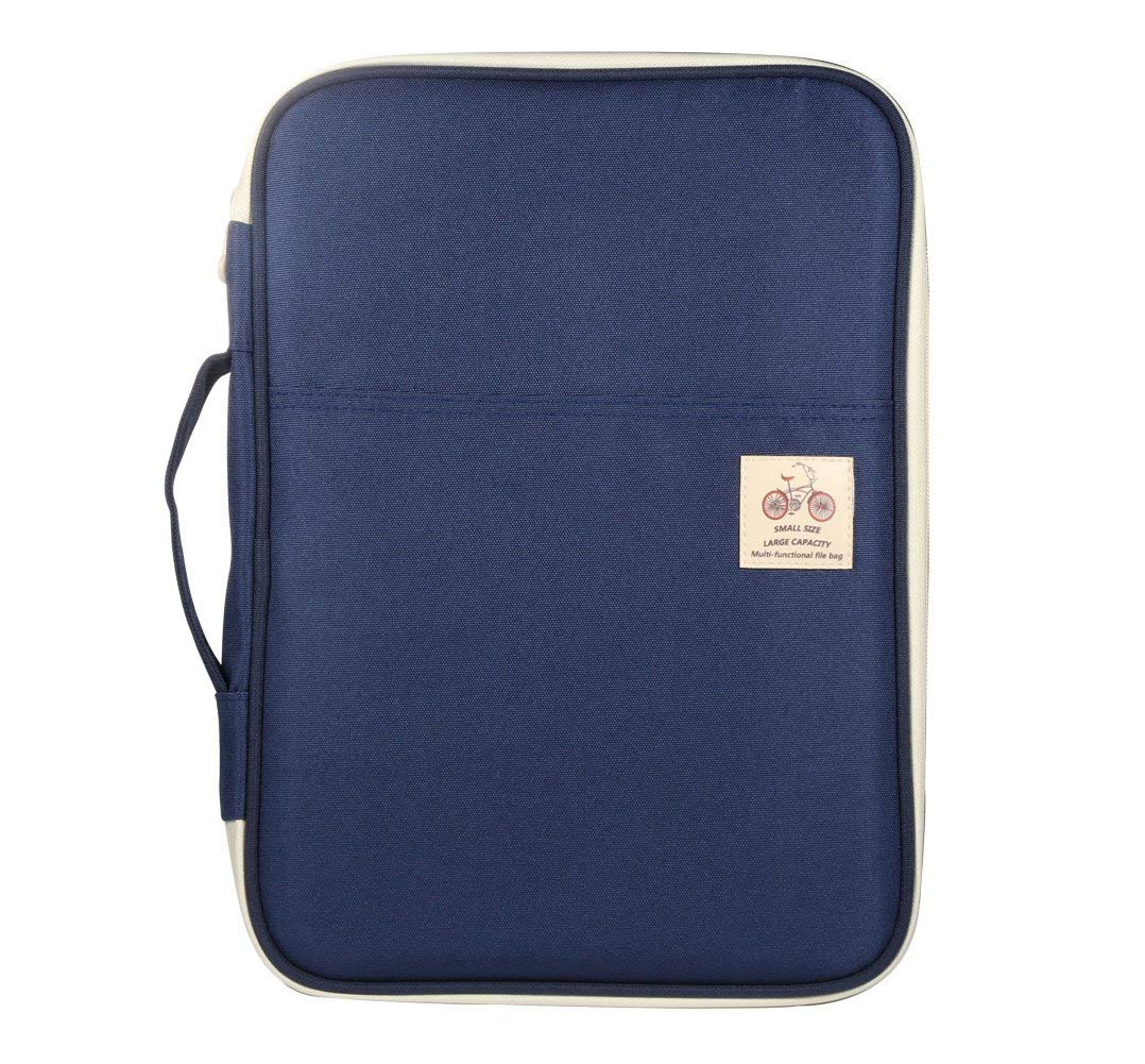 OMALOO A4 Document Case Multi-Functional Passport Holder Wallet File Organiser Portable Handbag Message Bag for Travel Holiday Office(Dark Blue)