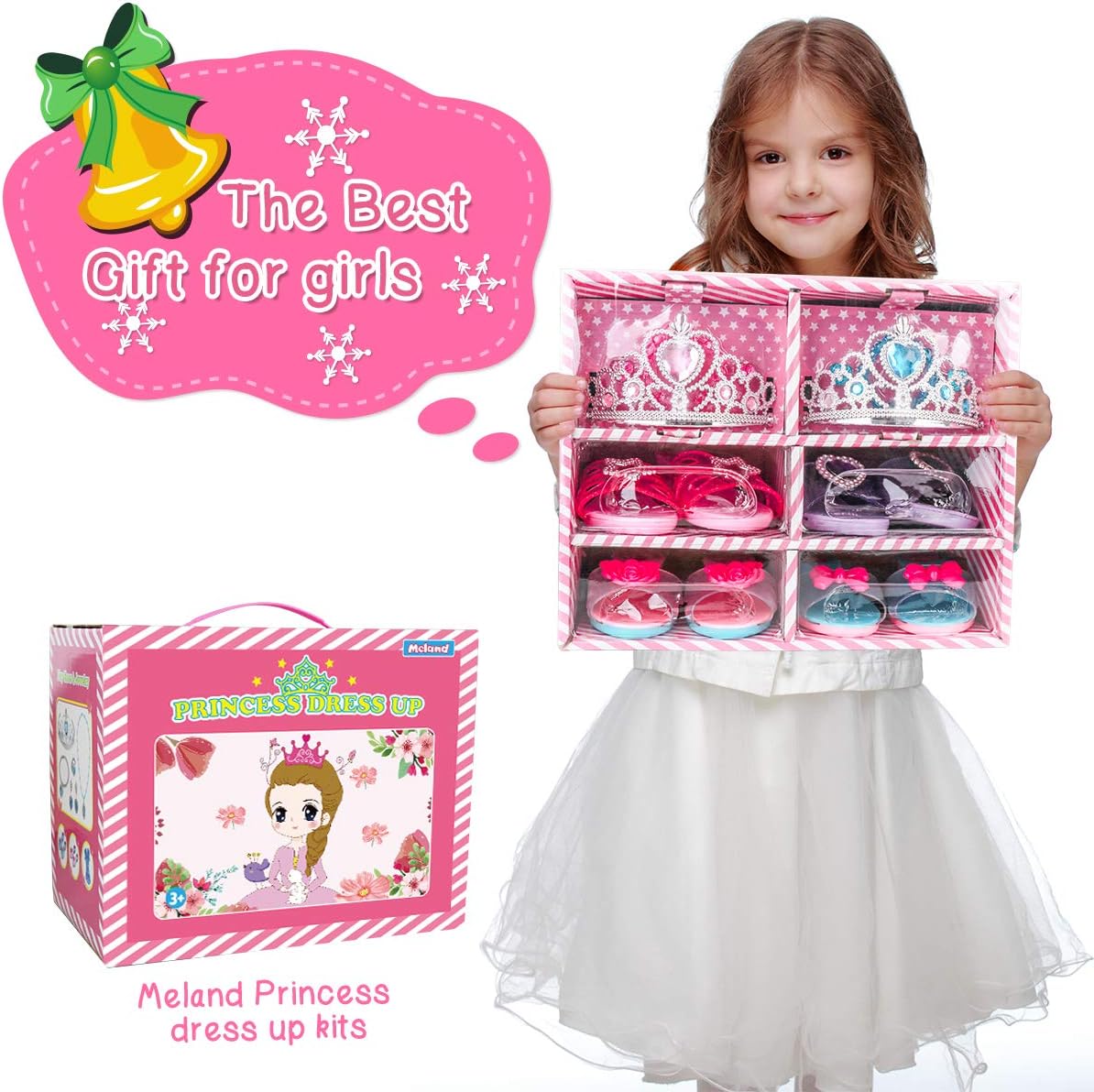 Meland Princess Dress Up Shoes and Jewelry Boutique - 4 Pairs of Play Shoes and Pretend Jewelry Toys Princess Accessories Play Gift Set for Toddlers Little Girls Aged 3,4,5,6 Years Old: Toys & Games