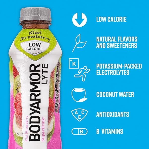 BODYARMOR LYTE LOW-CALORIE SPORTS DRINK, KIWI STRAWBERRY, COCONUT WATER, NATURAL FLAVORS, VITAMINS, ELECTROLYTES, 16 FL OZ (12 PACK)