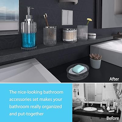 Buy Bathroom Accessories Set 5 Pieces Glass Bath Accessory Collection Vanity Countertop Set Completes With Soap Dispenser Cotton Holder Toothbrush Holder Tumbler Soap Dish Free Soap Saver Included Online In Indonesia B086zqchz7