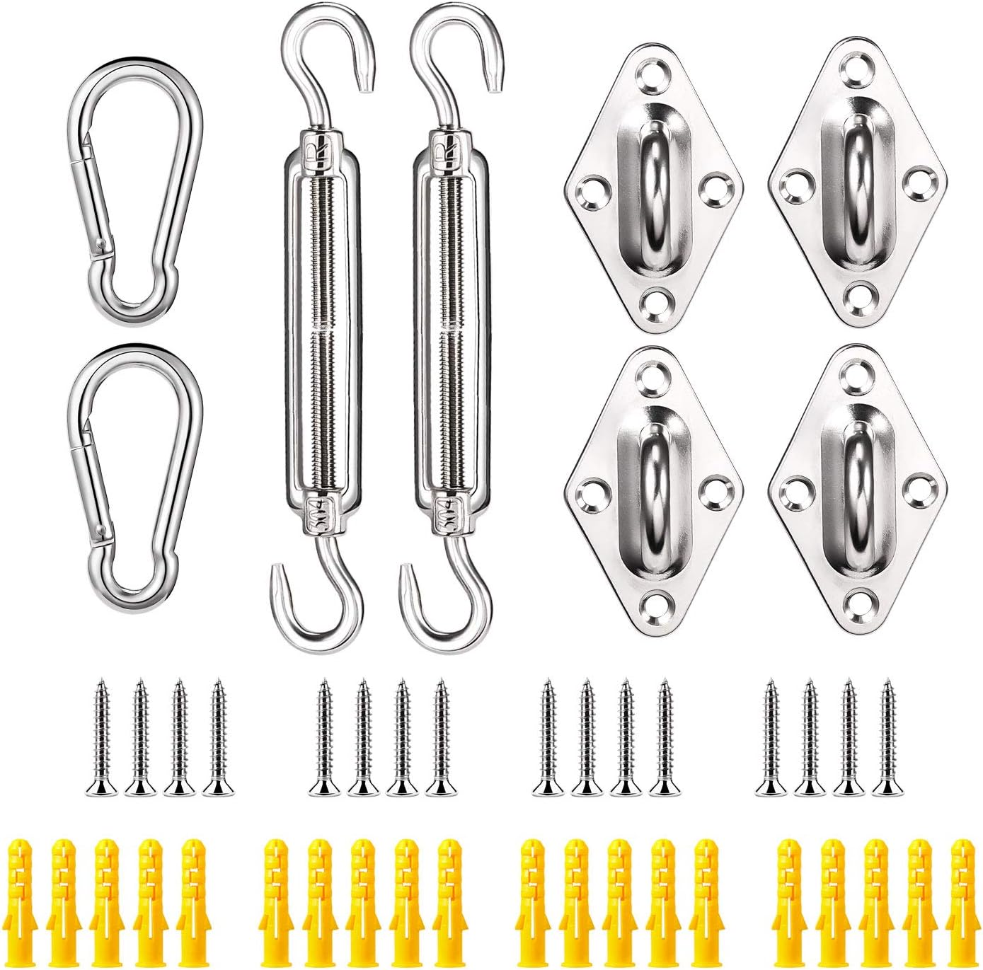 Sunkorto Shade Sail Hardware Kit 6 inches, 304 Stainless Steel Hardware Kit for Rectangle & Square Sun Shade Sail Installation, 44pcs