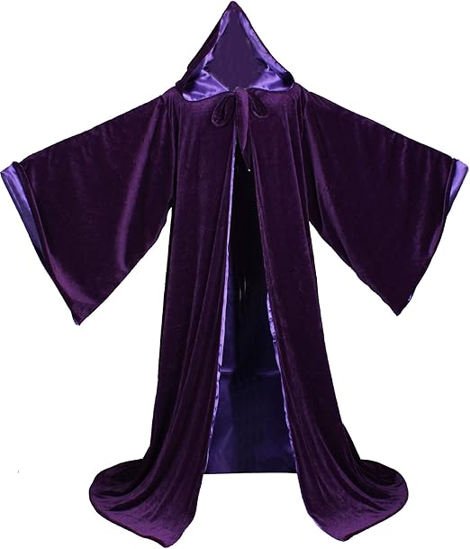 LuckyMjmy Velvet Wizard Robe with Satin Lined Hood and