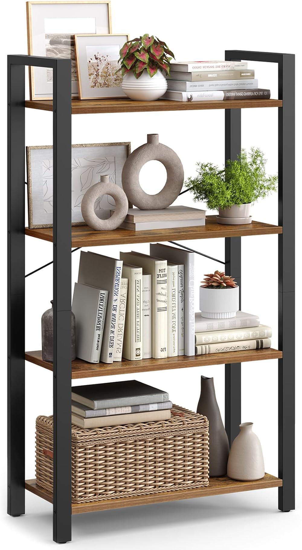VASAGLE 4-Tier Bookshelf Steel Frame Rustic Brown 30x66x120 cm LLS60BX