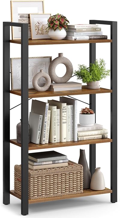 VASAGLE 4-Tier Bookshelf Steel Frame Rustic Brown 30x66x120 cm LLS60BX