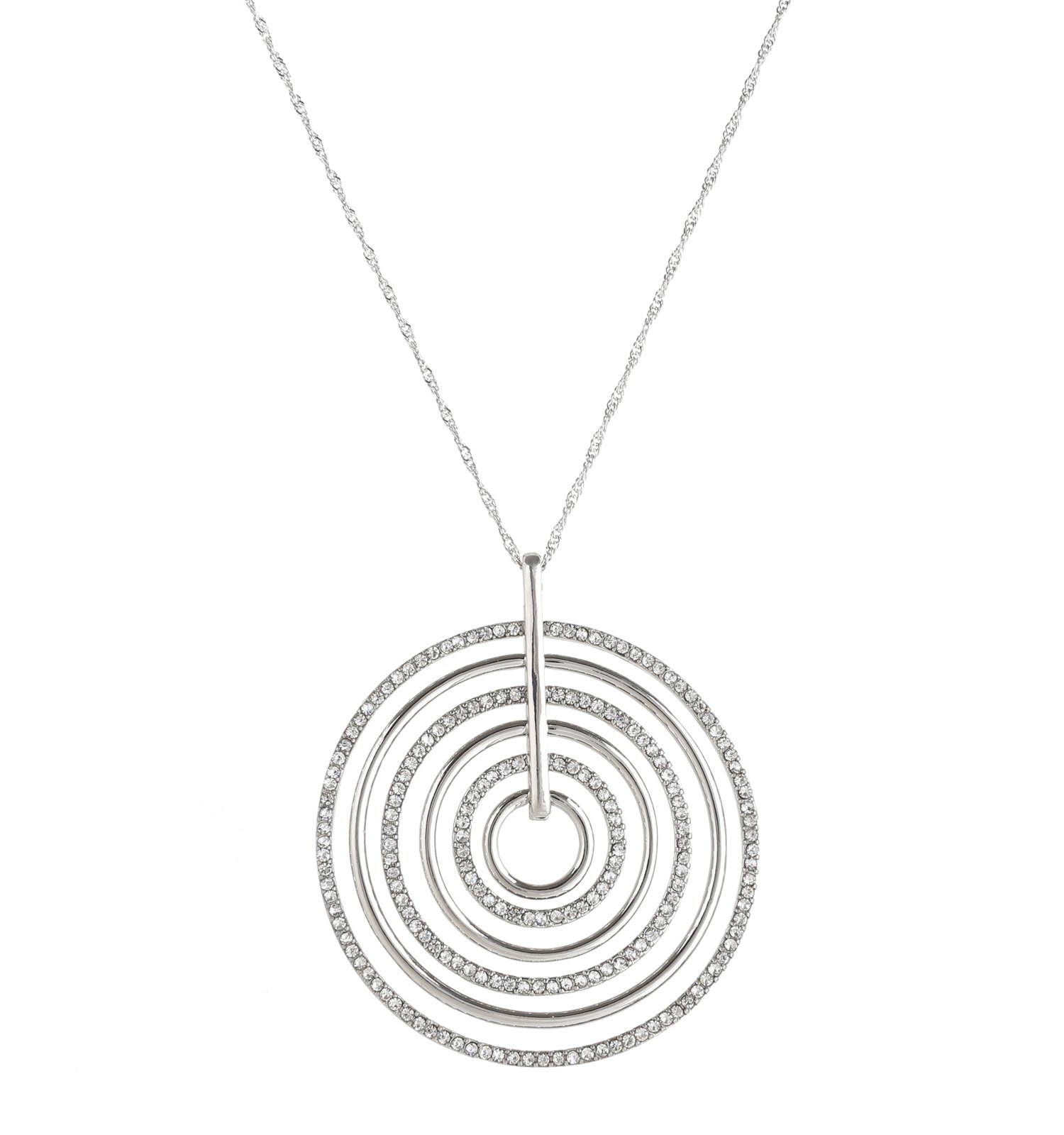 LEARD Multi-circle Crystal Paved Pedant Necklace Rose Gold Twist Chain Delicate for Women(silver)