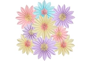 Homarkable 9 PCS Pastel Paper Flower Decorations,Yellow,Pink and Purple Pastel Party Decorations,Sunflower Folding Paper Fans,Classroom Decoration Paper Floral Backdrop Decor Paper Fans Decoration