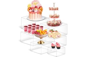EYUNSTAR 6 Pcs Buffet Risers, Buffet Supplies Catering Stands Acrylic Food Display Risers for Party Table Stackable Boxes with Hollow Bottoms for Dessert Jewelry Makeup Perfume, Transparent (5" 6" 7" 8" 9" 10")