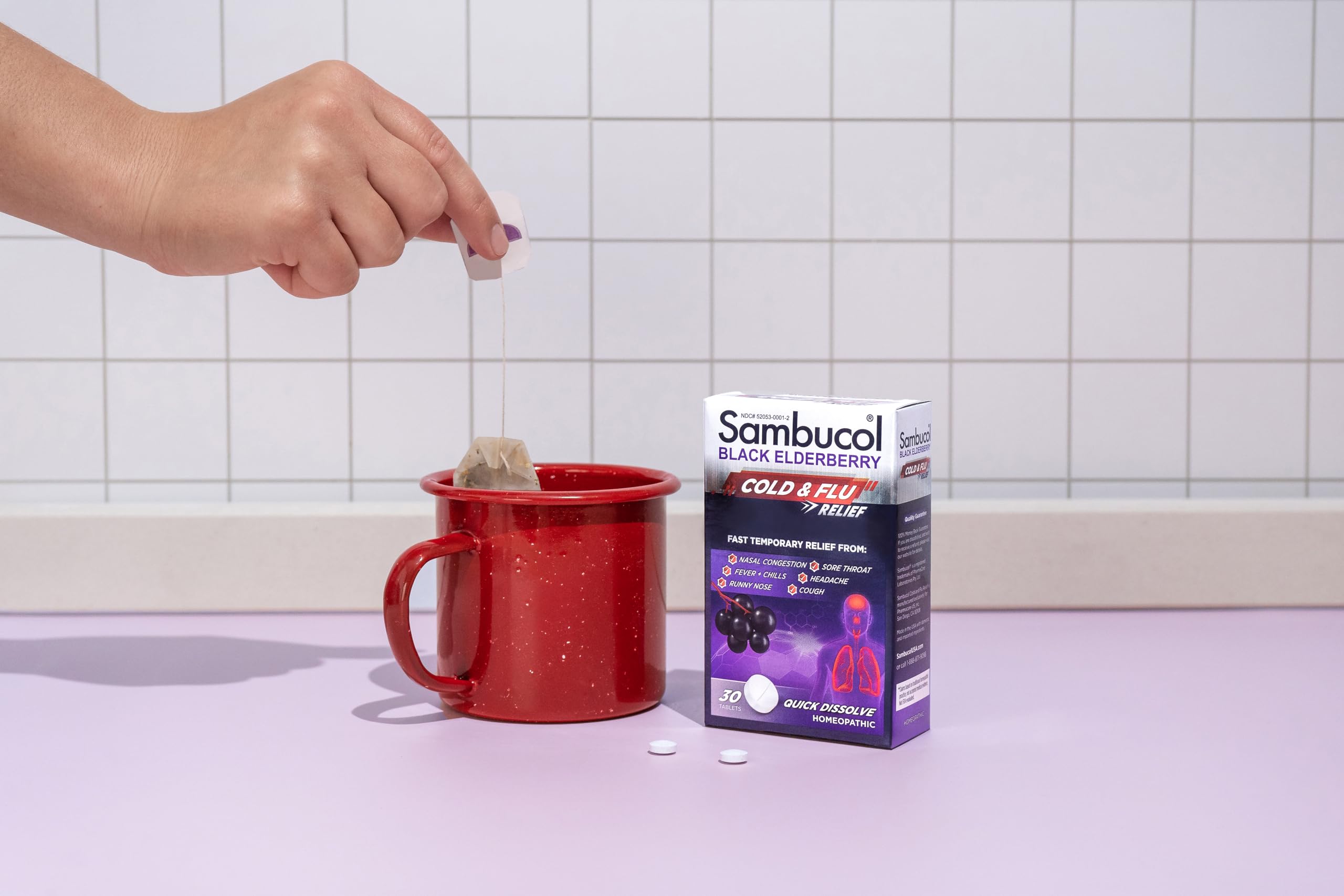 Sambucol Cold and Flu Relief Tablets - Homeopathic Cold Medicine, Remedy for Adults, Black Elderberry for Colds, Zinc Remedy - 30 Count