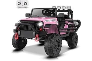 Hikole 24V Ride on Toys Car Electric Power Battery Wheels with Remote Control for Kids 1 Seater Bluetooth Music Dual Steering Shock Absorbing Suspension System Led Lights Safety Belt, Pink