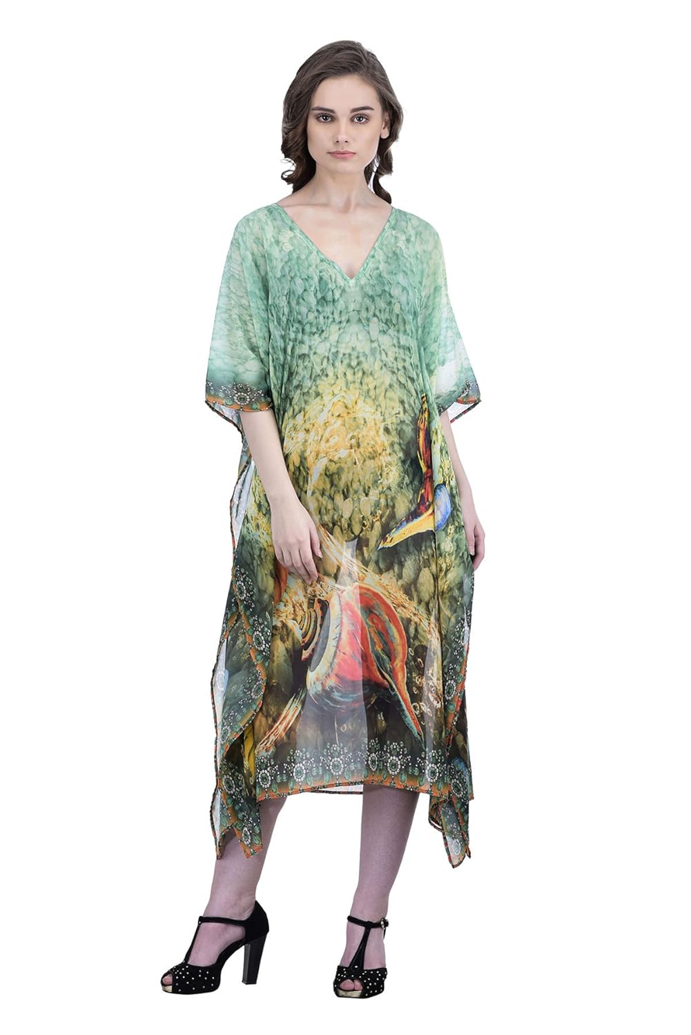 trendif women's multicolor digital print beach wear kaftan and cover-up