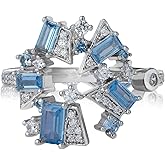 farecolorita S925 Sterling Silver Blue Zircon Inlaid Ring Adjustable Sparkling Cubic Zirconia Anniversary Jewelry Gift for Women