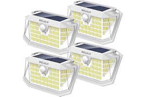 WELALO Solar Motion Sensor Lights Outdoor, [3 Modes/4 Pack/188 LED] 270° Wide Angle Lighting, Security Solar Powered Wall Lights, IP65 Waterproof Flood Lights for Fence Porch Yard Patio(White)