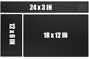 Noverlife 3PCS Black Rubber Bar Service Spill Mat, Barber Station Mat Flexible Bar Mat Set for Countertop, Waterproof Home Bar Mats Restaurant Service Mat Nonslip Drying Mat - 24x3 & 18x12 & 12x6inch