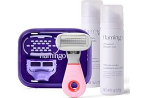 Flamingo Travel Razor Kit for Women – Body & Pubic Razor – Mini Handle, 2 Blade Refills, 2 Travel Size Foaming Shave Gels & Vented Travel Case – Perfect Stocking Stuffer