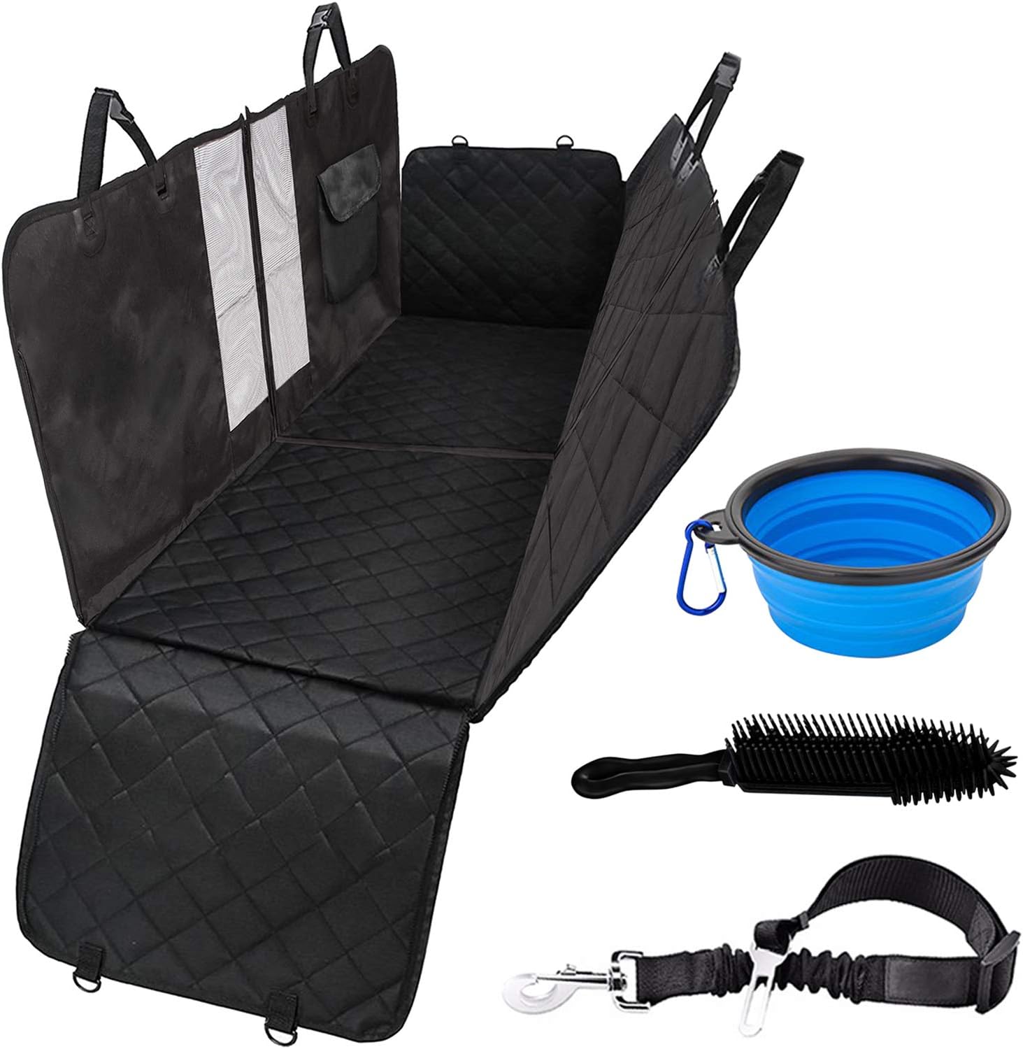 SmartPeas XXL Padded Dog Car Seat Cover - Universal, Robust, Detachable - Includes Dog Bowl & Brush - 165 * 142 * 50 Cm