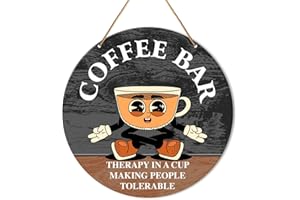 MUKTOUJAUMAI Coffee Bar Sign Decor, Coffee Hanging Sign Decor Coffee Station Farmhouse Wall Decorations for Kitchen, Cafe, Coffee Corner, Housewarming Gift for Woman Man Coffee Lover, Therapy in a Cup