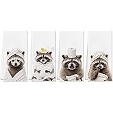 SereneHanctuary Funny Raccoon Bathroom Hand Towels, Raccoon Lover Gifts for Women Men, Bathing Trash Decorative Hand Towels for Bathroom Washroom Toilet Restroom, 16x24 Inch Set of 4