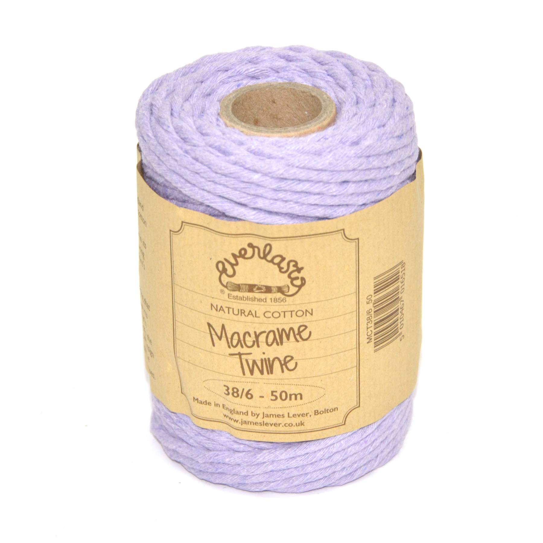 50M Spools - Everlasto Single Twist Soft Cotton Coloured Macrame Craft Twine 38/6 (4mm approx) (Highland Heather)
