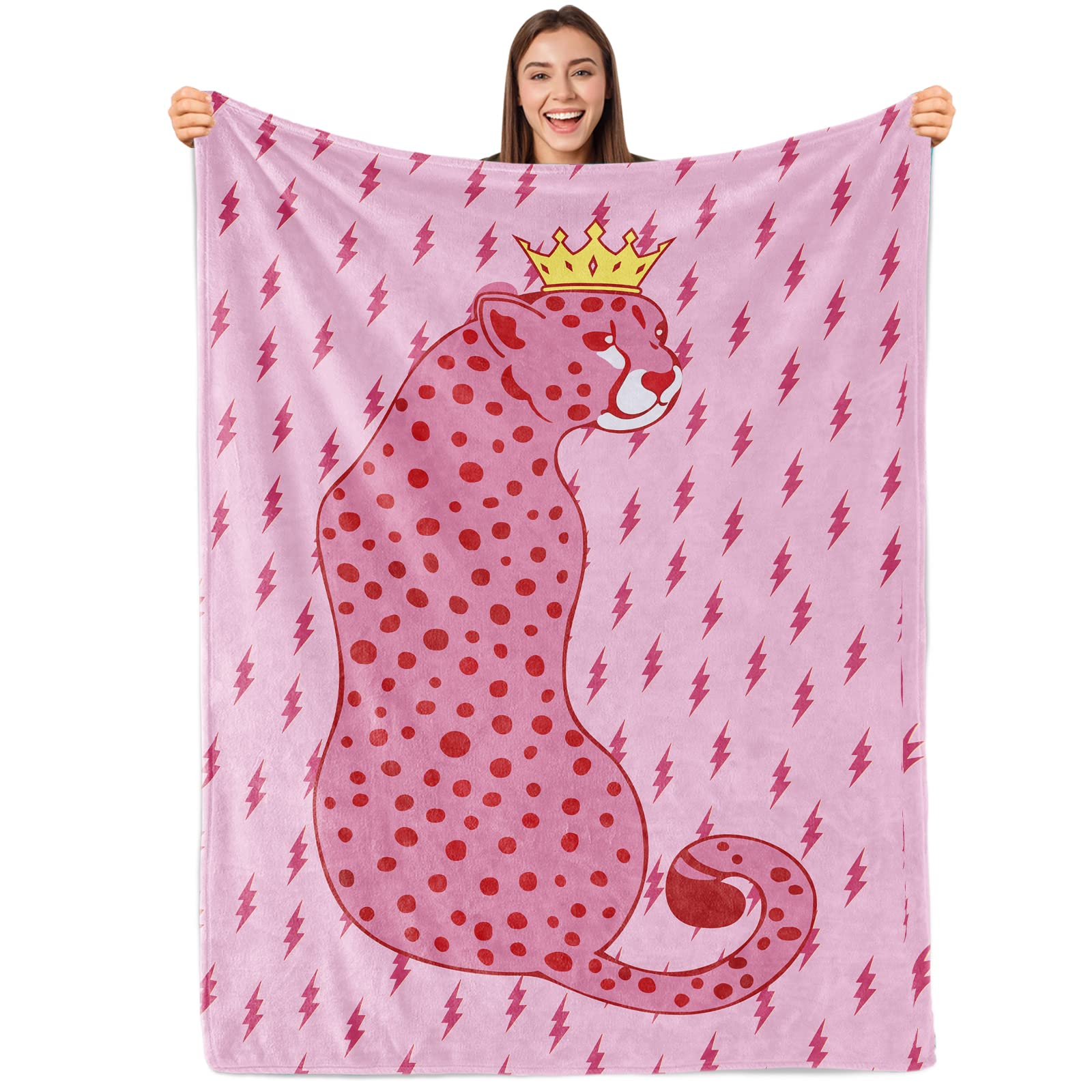 Sowide Pink Preppy Leopard Blanket Gift for Girls Preppy Room Blanket Super Soft Plush Flannel Throw Blanket for Couch Bed Sofa 40/inchesx50/inches