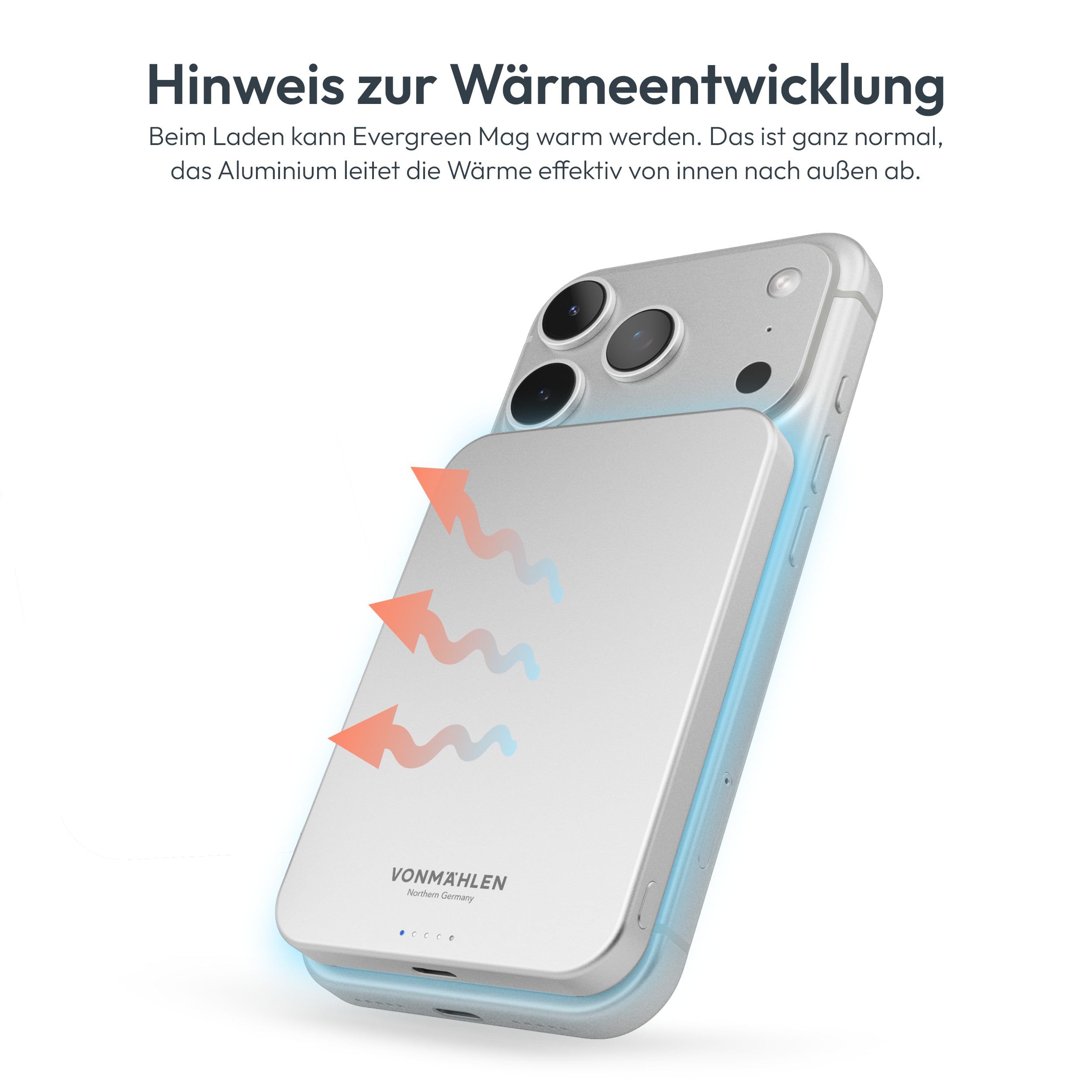 VONMÄHLEN Evergreen Mag - Wireless Powerbank kompatibel mit MagSafe - Ultra Thin, Tragbares Ladegerät mit 5000mAh Kapazität und 15W Drahtloses Laden, magnetische Powerbank (QI2-zertifiziert) - White 3