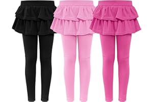 HoeVou Girls Leggings with Skirt for Girls Kids School Uniform Pants Toddler Ruffle Pants Tutu Pull On Warm Clothes