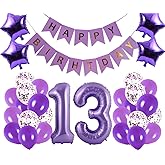 13th Birthday Party Decorations Kit Happy Birthday Banner with Number 13 Birthday Balloons for Birthday Party Supplies 13th Purple Birthday Party Pack