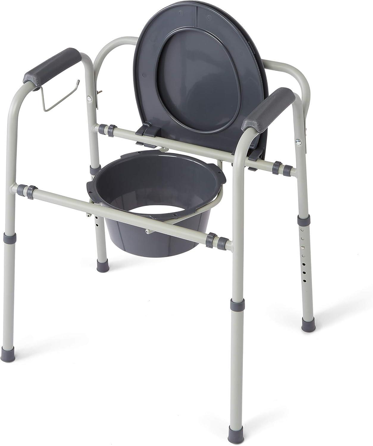 Medline Steel 3-in-1 Bedside Commode, Portable Toilet with Microban Antimicrobial Protection, Can be Used as Raised Toilet Seat Riser, Gray: Home Improvement
