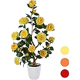 Warmplants Artificial Camellia Tree 3ft, Fake Plant in White Pot, Faux Camellia Silk Flower Potted Tree for Indoor Outdoor Home Livingroom Office Decor (Yellow)