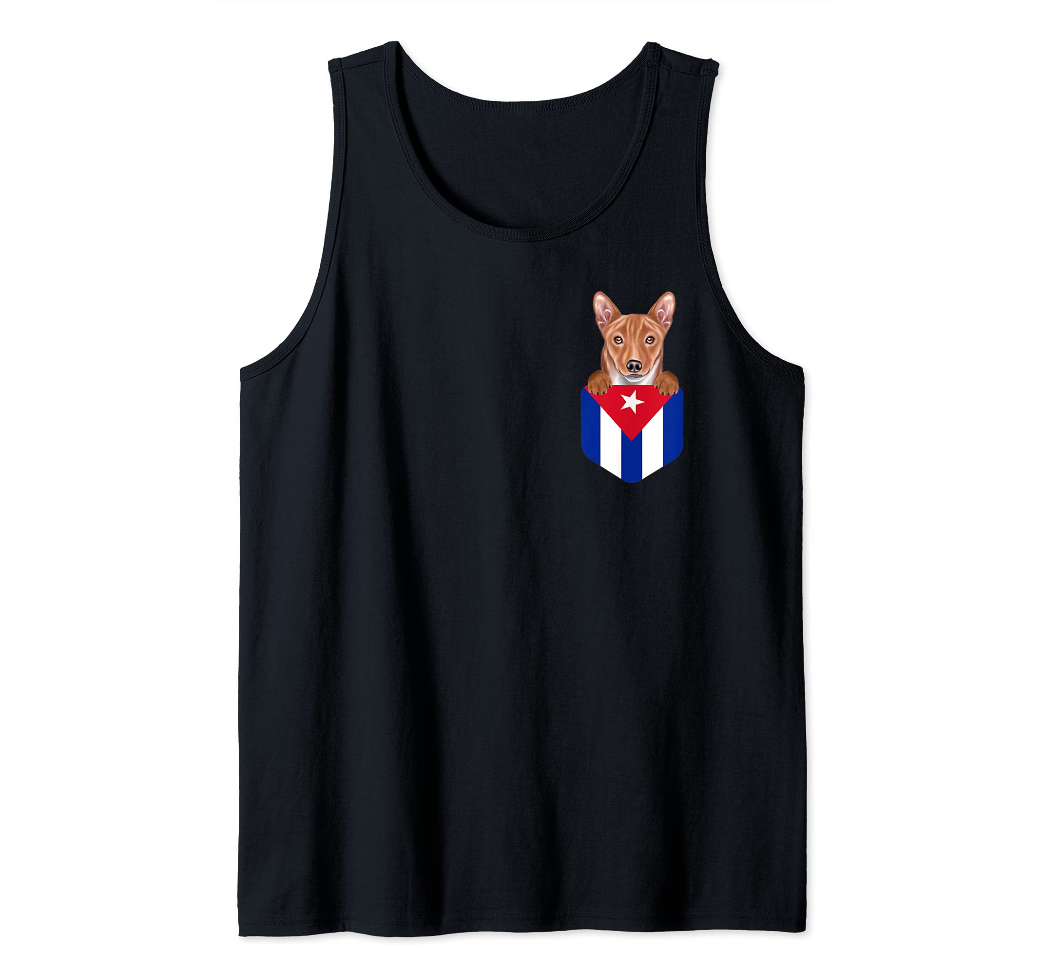 Cuba Flag Basenji Dog In Pocket Tank Top