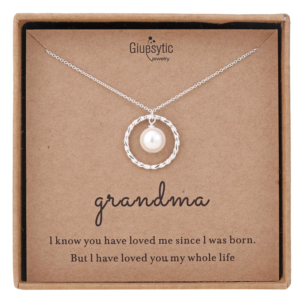 Giuesytic Gifts for Grandma Sterling Silver Twisted Eternity Ring with Pearl Necklace for Grandmother from Grandchild Best Grandma Gifts Jewelry Birthday Christmas Gifts Mother's Day Gifts For Nana