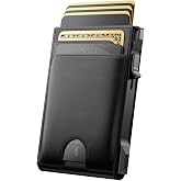 avanture Wallet for Men Card Holder: Pop Up Card Case, Genuine Leather, Smart, RFID Blocking, Slim, Minimalist, Thin, Front Pocket - 12 Card Capacity, ID Window, Money Clip (Black)