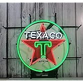 Neon Signs for Wall Decor Beer Bar 24inX20in Compatible For Texaco Gasoline Motor Oil Gas Station Sign Light Lamp Hd Vivid Printing Tech Beer Pub Bar Handmade Man Cave Neon Glass Tubing