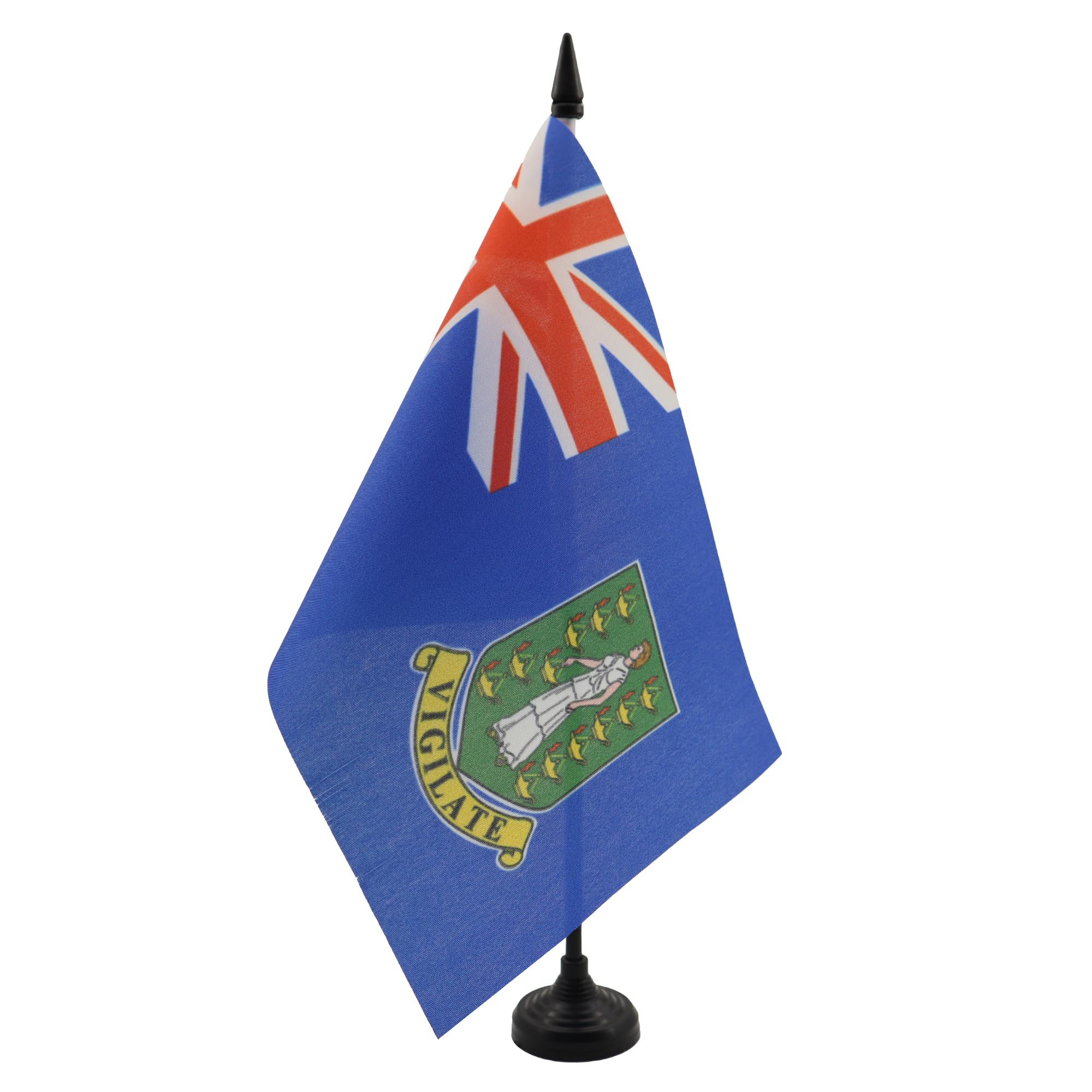 AZ FLAG British Virgin Islands Table Flag 5'' x 8'' - Virgin Islander Office Decoration 100% Polyester 21 x 14 cm - Mini Desk Flag with Pole and Black Plastic Base