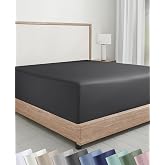 Soft Natural 100% Cotton Sateen Queen Size Fitted Sheet, Dark Grey | Backed by Good Housekeeping Seal, 14" Deep Pocket, All-Around Elastic, No-Pop Fit, Durable, Easy Care, OEKO-TEX Certified