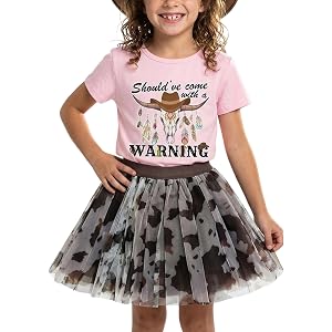 Toddler Cowgirl Outfit - Cow Skull Shirt, Tutu Skirt, 2 Piece Western Set | Short Sleeve, Graphic Tee, Tulle Skirt, Rodeo Out