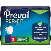 Prevail Per-Fit Unisex Maximum Absorbency Incontinence Briefs with Refastenable Tabs, Medium 32" - 44", 20 Count