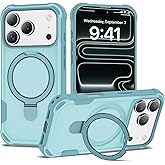 PeakFuel Compatible with iPhone 17 Pro Case 6.3'' with Magnetic Ring Stand [Military Drop Protection][Compatible with MagSafe] Shockproof 17 Pro Phone Case for Men Wowen,Cyan