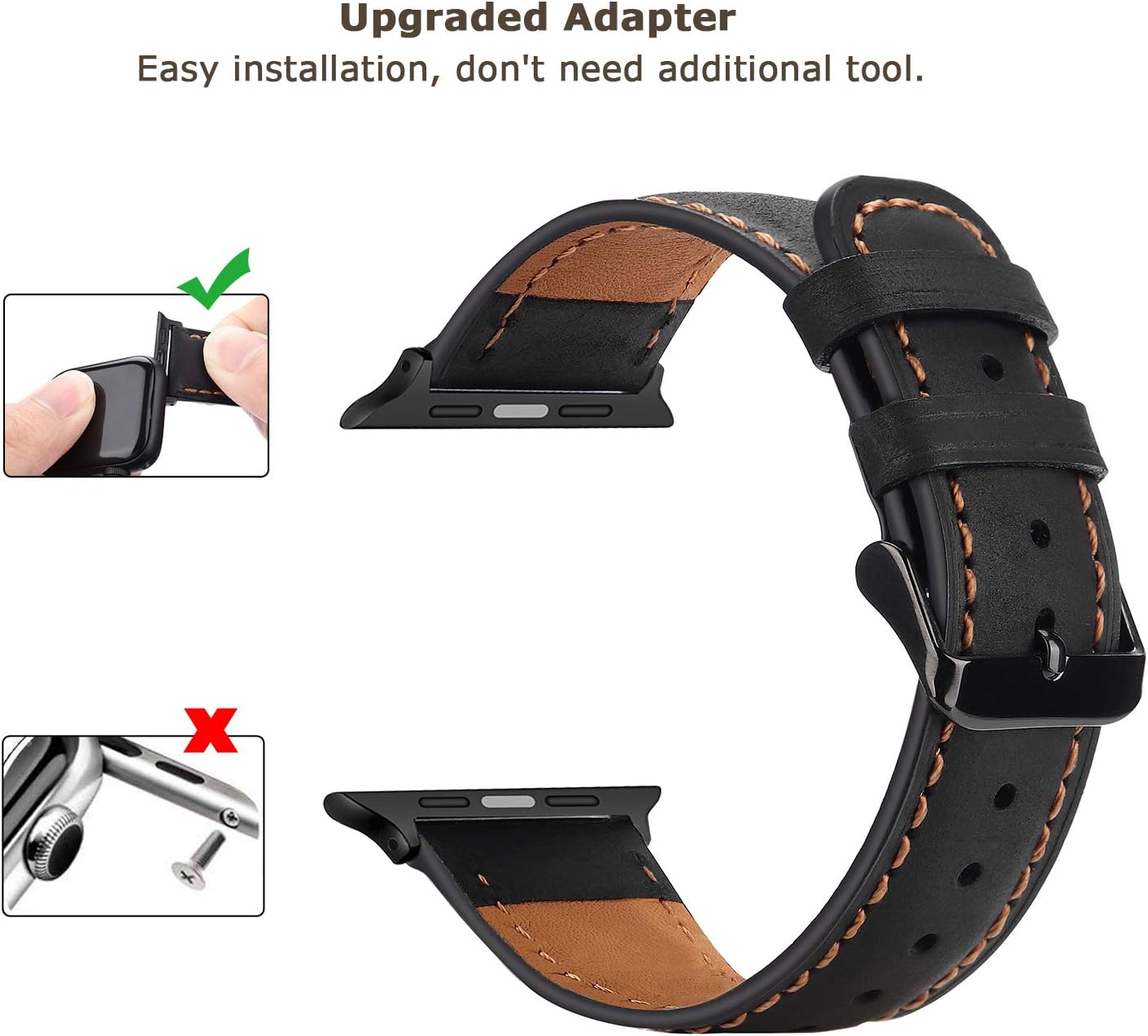 Tasikar Compatible with Apple Watch Strap 49mm 46mm 45mm 44mm 42mm Genuine Leather Replacement Bracelet Band Compatible with iWatch Ultra 3 2 1 SE Series 11 10 9 8 7 6 5 4 3 - Image 4