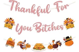 Gifloon Pre-Strung Friendsgiving Party Decorations, Thankful for You Banner for Thanksgiving Thanksgiving Party Decorations, Rose Gold