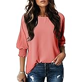 Dokotoo 3/4 Length Sleeve Womens Tops Dressy Casual Blouses Boat Neck Batwing Babydoll Top