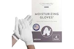 4 Pairs Cottonnerie Basics Cotton Gloves for Dry Hands Sleeping, Moisturizing Gloves Overnight, Hand Moisturizer Gloves, Moisture Gloves for Dry Hands Overnight, Sleeping Gloves, Medium