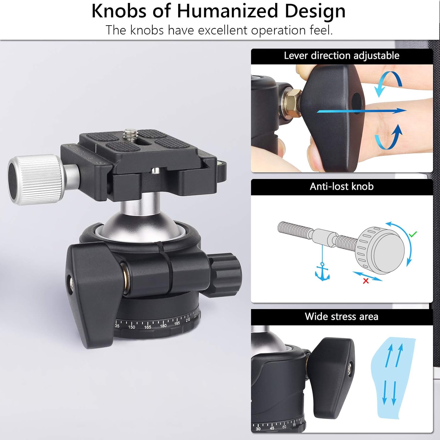 Low Profile Ball Head 36mm Stability Panoramic Tripod Head 360 Rotating Professional All Metal Ballhead with 1/4 inch QR Plate for DSLR Cameras Tripods Monopods Camcorder Slider Max Loading 33lbs/15kg - Image 5