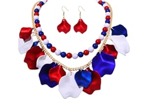 FAERLIIRY Flower Petal Necklace Earrings Set Layered Statement Necklace Beaded Necklace Jewelry Set for Women Summer Necklace Earrings