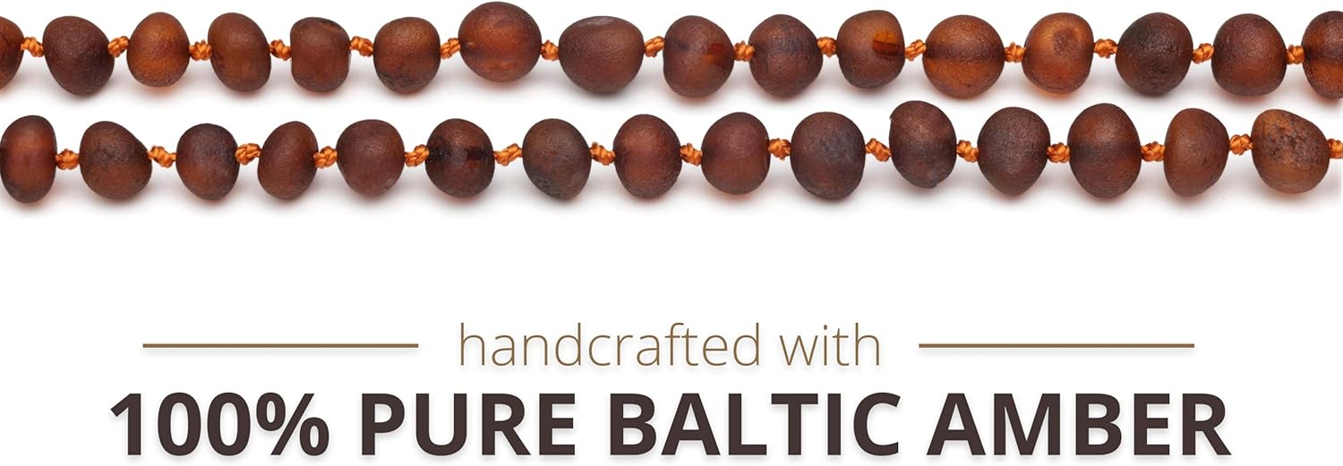 Meraki Amber Necklace - Raw Unpolished Baroque Amber Necklace | Certified Genuine Amber Necklace | Cognac Color (12.5 Inches): Health & Personal Care