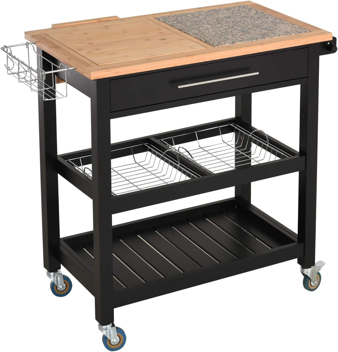 HOMCOM - Carro de cocina móvil con encimera grande de trabajo, estante