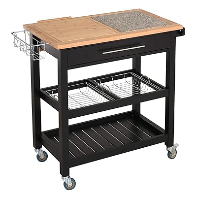 HOMCOM Rolling Mobile Kitchen Island Cart with Storage and Spice Rack