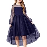 Arshiner Girls Dresses Contrast Mesh Long Sleeve Twirly High Low Birthday Party Formal Dress