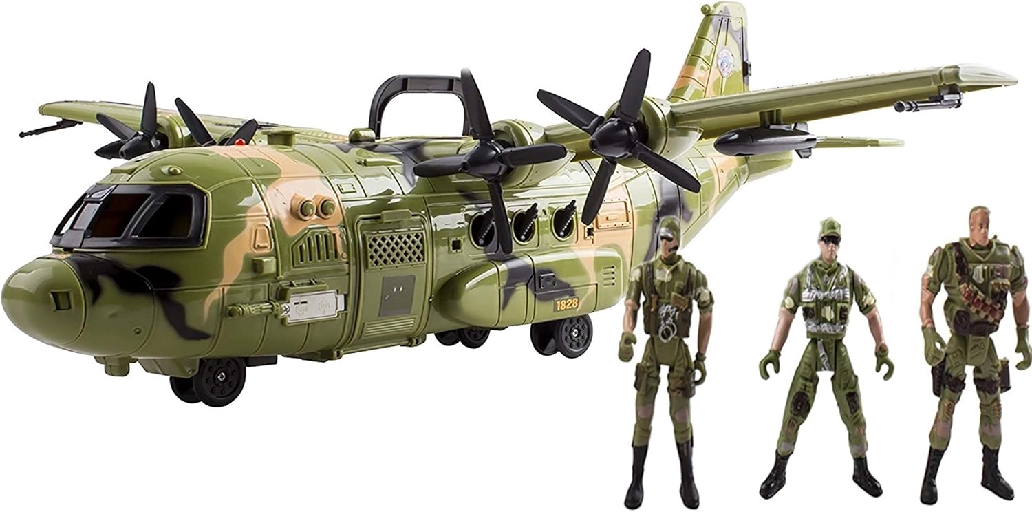 Think N Thrill “AIRFORCE MILITARY TOYS SET” for Kids – Giant F16 Fighter Jet Airplane Toy with Lights Sounds & Pretend Play Army Soldiers - Great Holiday Gift Idea for Boys Ages 3 + Years Old