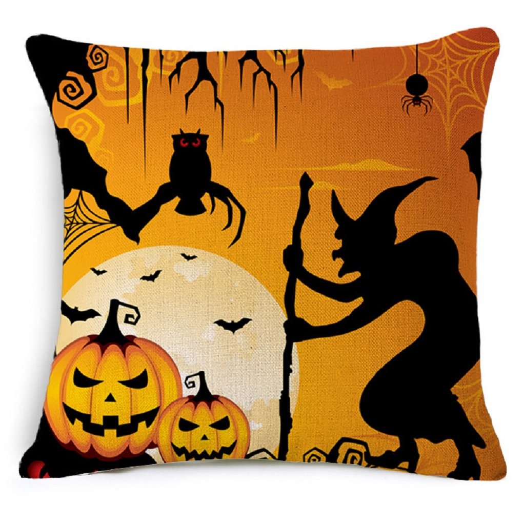 Decorative Square Throw Pillow Case Cushion Cover Bat Pumpkin Happy Halloween,Pumpkin,Horror House,Witch, Grave yard 4Pcs pack